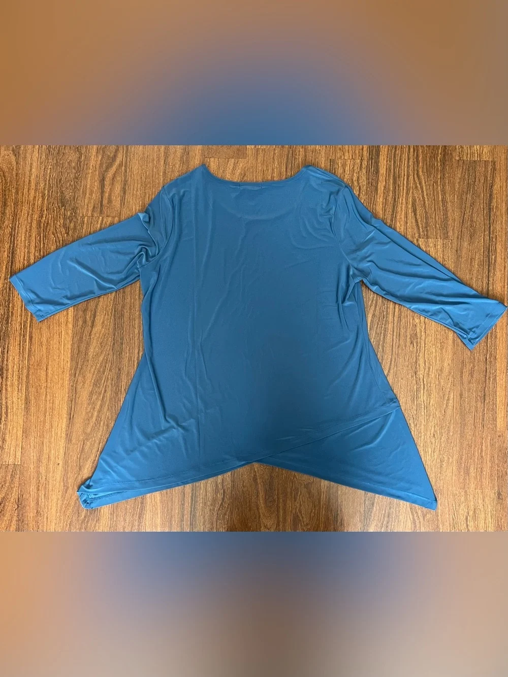 Roz & Ali Blue Tunic 3/4 Sleeve Asymmetrical Shark Bite Hem Women’s Blouse Sz XL
